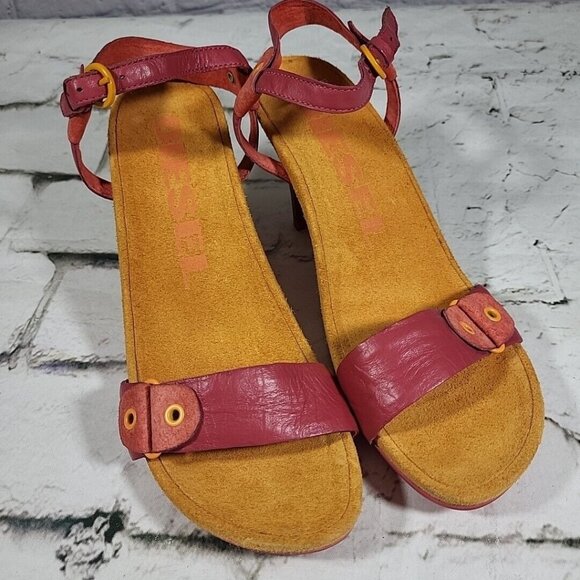 Y2K Diesel Astro Leather Pumps Ankle Strap Heels Sz 6 Orange Pink RARE NEW NOS - Picture 3 of 12